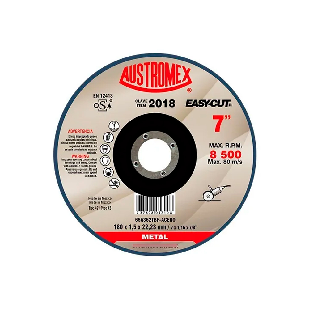 AUSTROMEX DISCO CORTE 2018 7X1/16X7/8 PLANO METAL EASYCUT