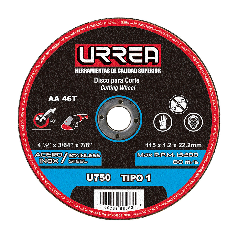 URREA DISCO INOX 4/16X3/64/7/8 T1 M/P U750