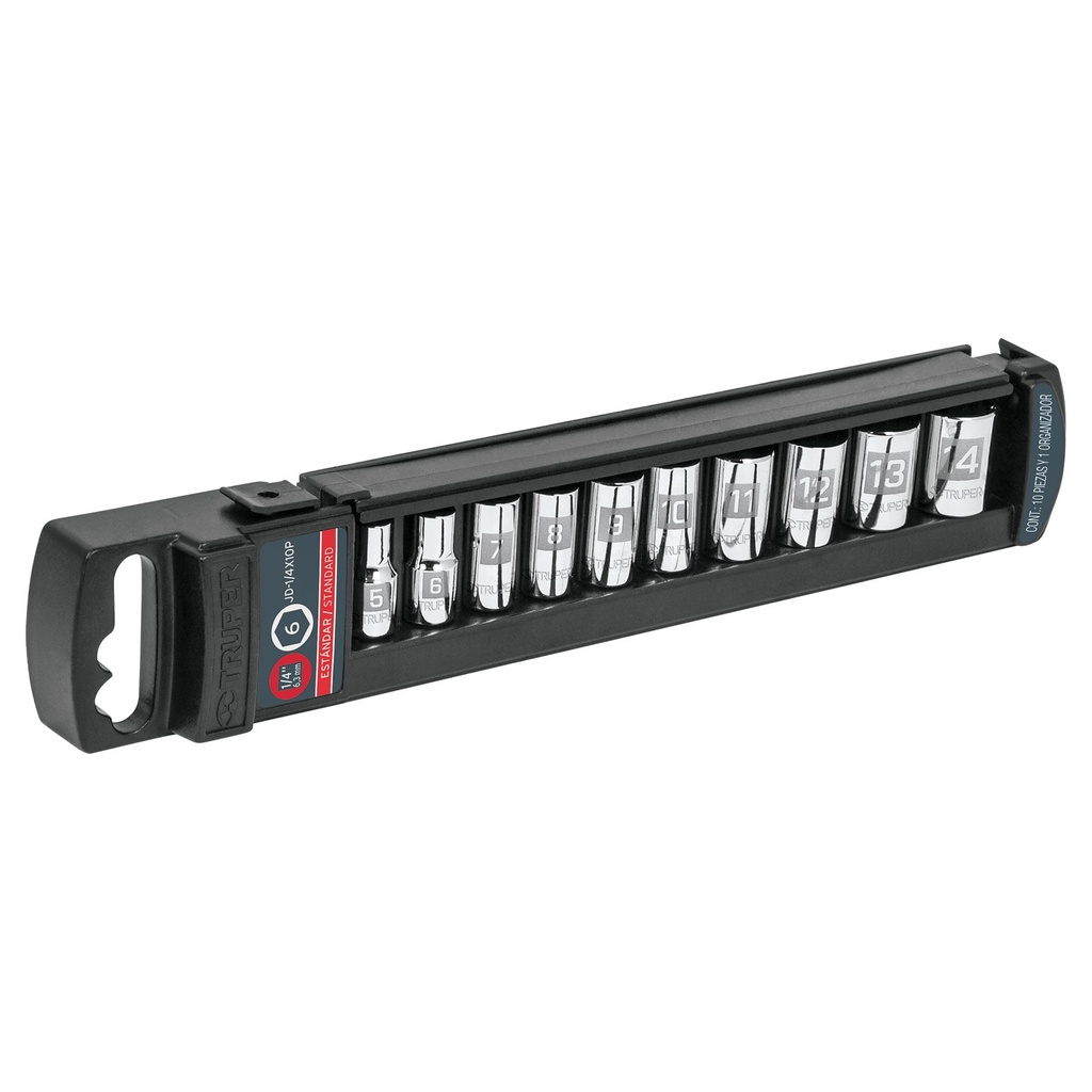 TRUPER DADO JD-1/4X10P STD CUADRO 1/4" ESTUCHE 10PZA CORTO