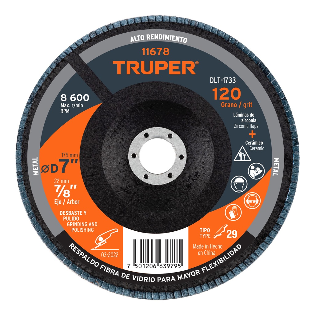 TRUPER DISCO DLT-1733 7/8 X7GRANO 120 LAMINADO