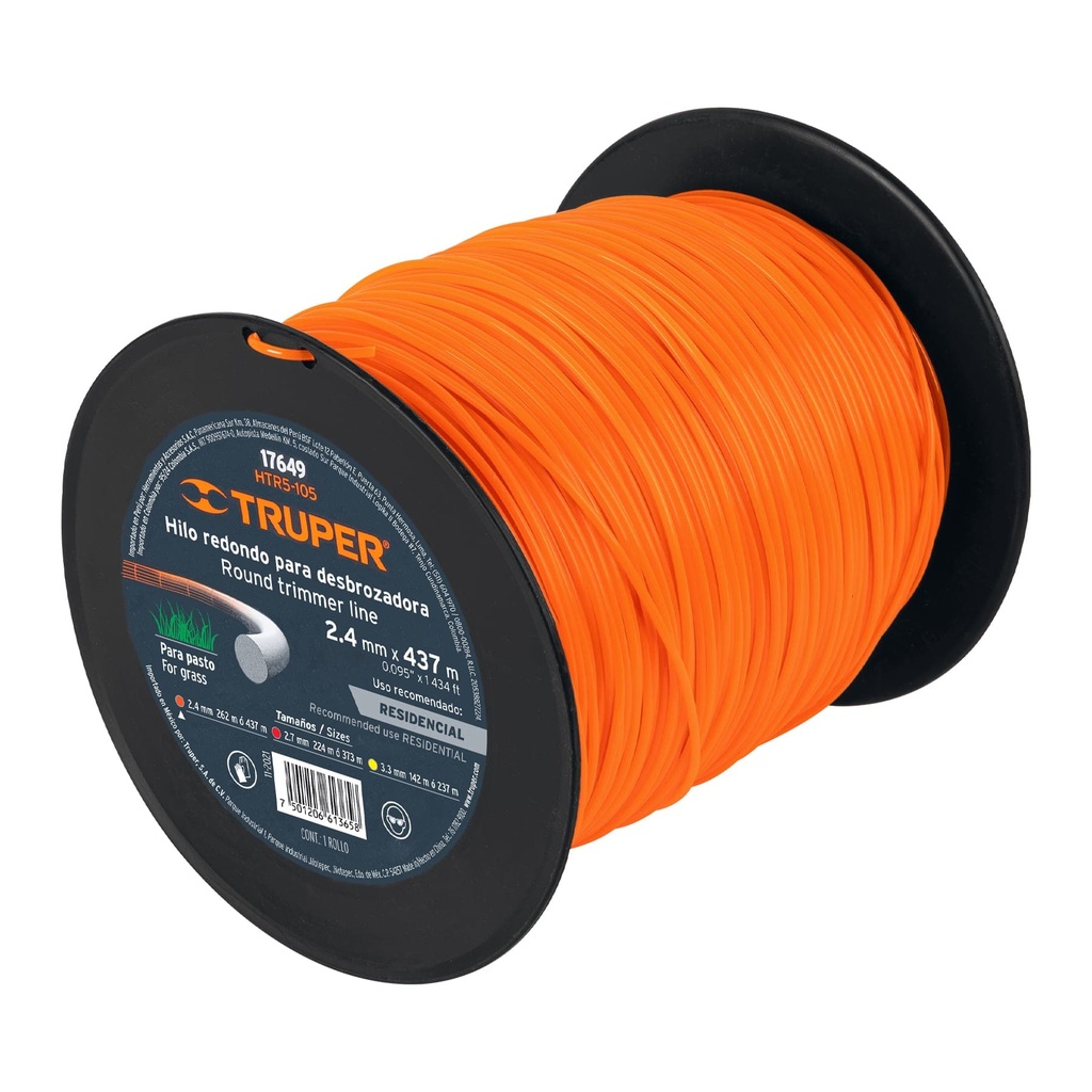 TRUPER HILO P/DESBROZADORA    2.4MMX437MT NARANJA REDONDO