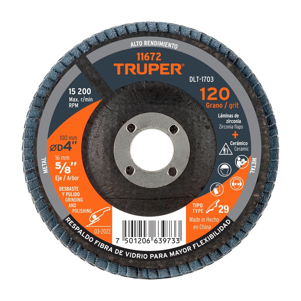 TRUPER DISCO DLT-1703 5/8 X4GRANO 120 LAMINADO