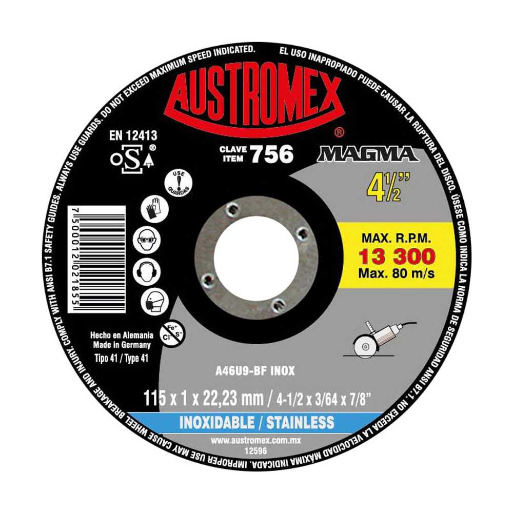 AUSTROMEX DISCO CORTE A INOX 4-1/2X3/64X7/8" 756