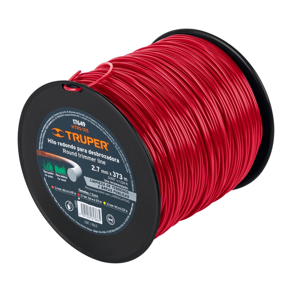 TRUPER HILO P/DESBROZADORA    2.7MMX373MT ROJO REDONDO