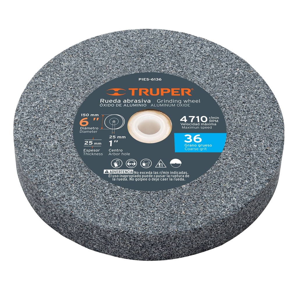 TRUPER PIEDRA PIES-8136 8 GRANO 36P/ESMERIL OXIDO D ALUM