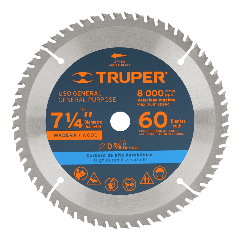 TRUPER DISCO SIERRA CIRCULAR  7-1/4" 60DTESX5/8" ST-760