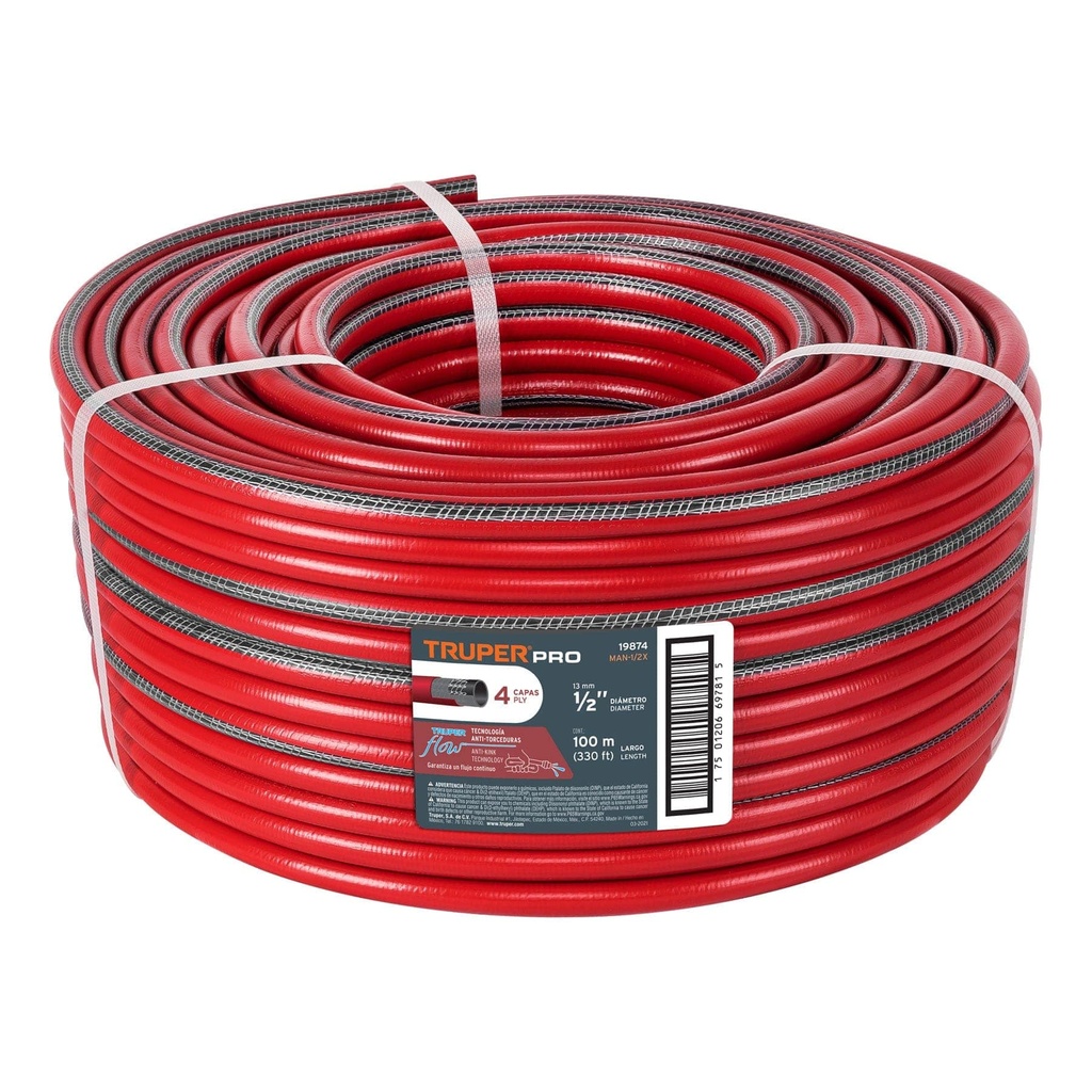 TRUPER MANGUERA REFORZADA MAN-1/2X 1/2" ROLLO DE 100M