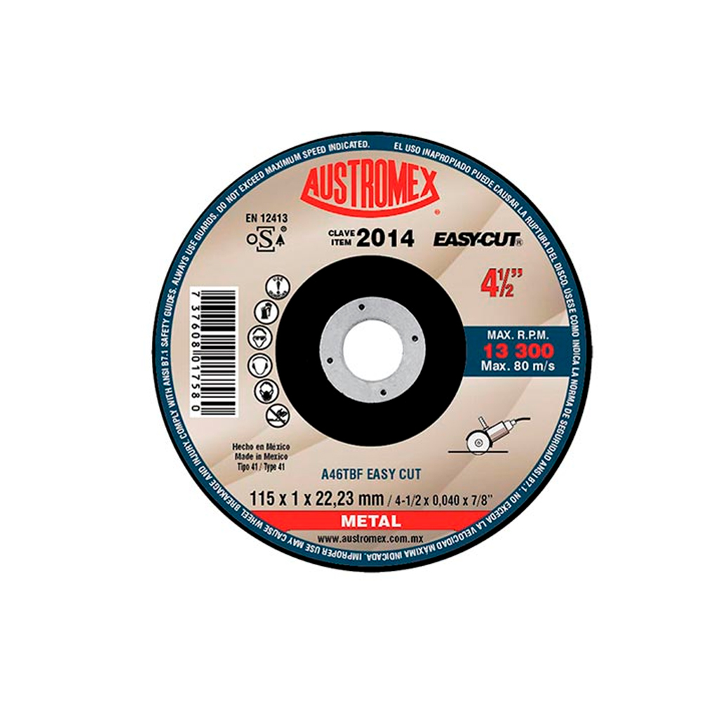 AUSTROMEX DISCO CORTE 2014 4-1/2X0.040X7/8  PLANO METAL