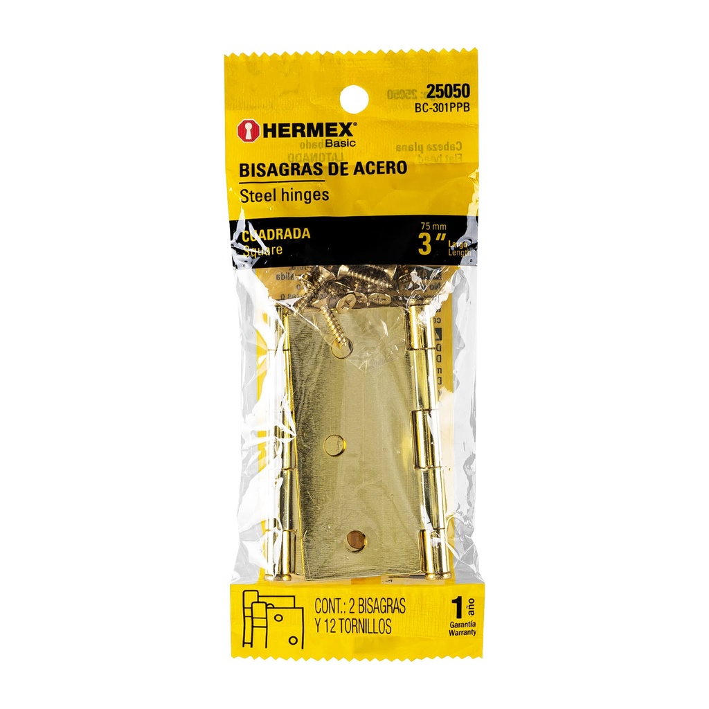 HERMEX BISAGRA BC-301PPB 3" CUADRADA LATON CABEZA PLANA