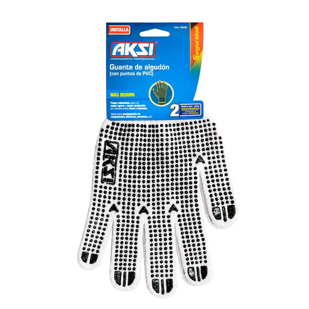 AKSI GUANTES ALGODÓN          POLIESTER BCO UNIT PUNTO PVC