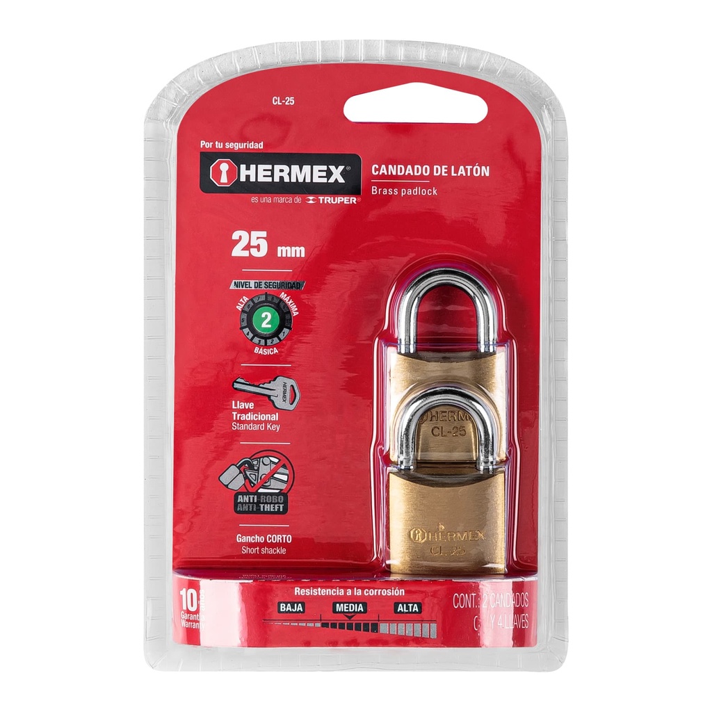 HERMEX CANDADO DE LATON 25MM CL-2543426