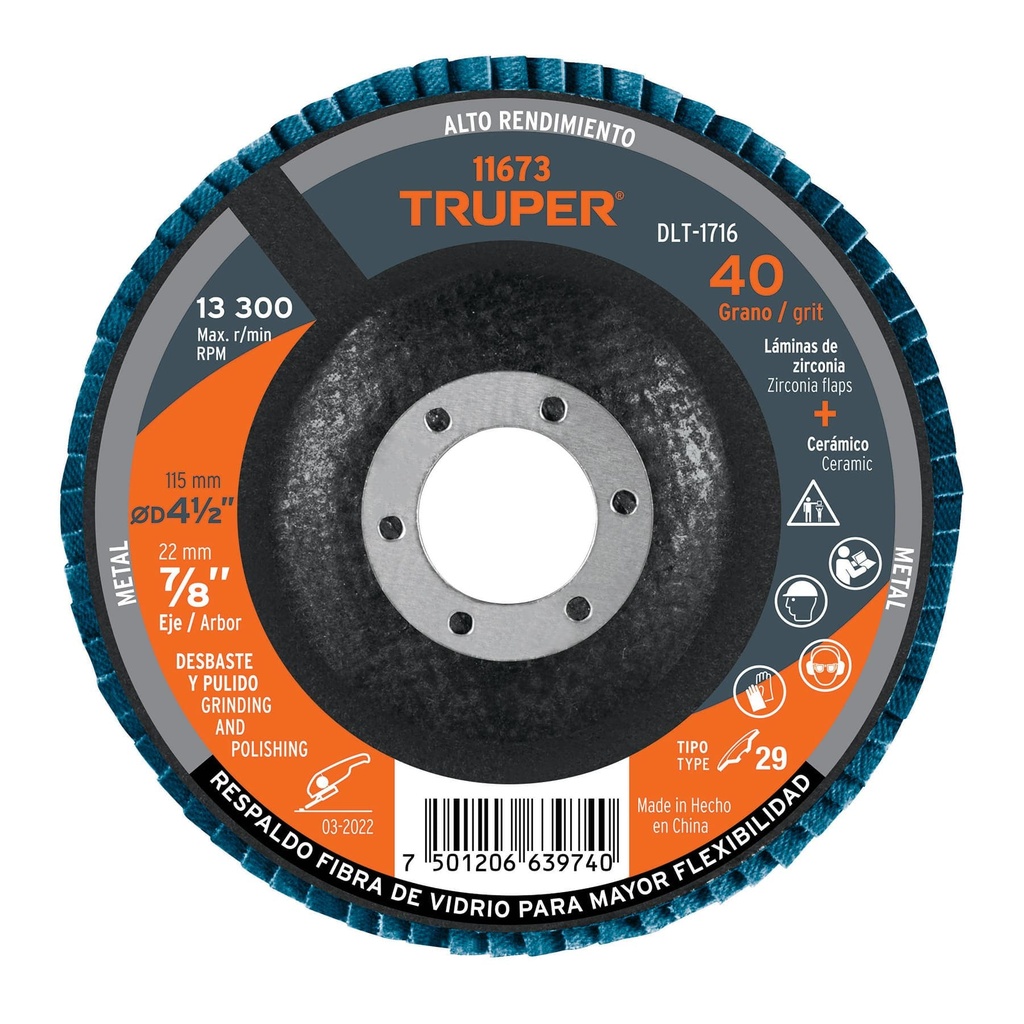 TRUPER DISCO LAM DLT-1716 7/8 GRANO 40 CENTRO 7/8