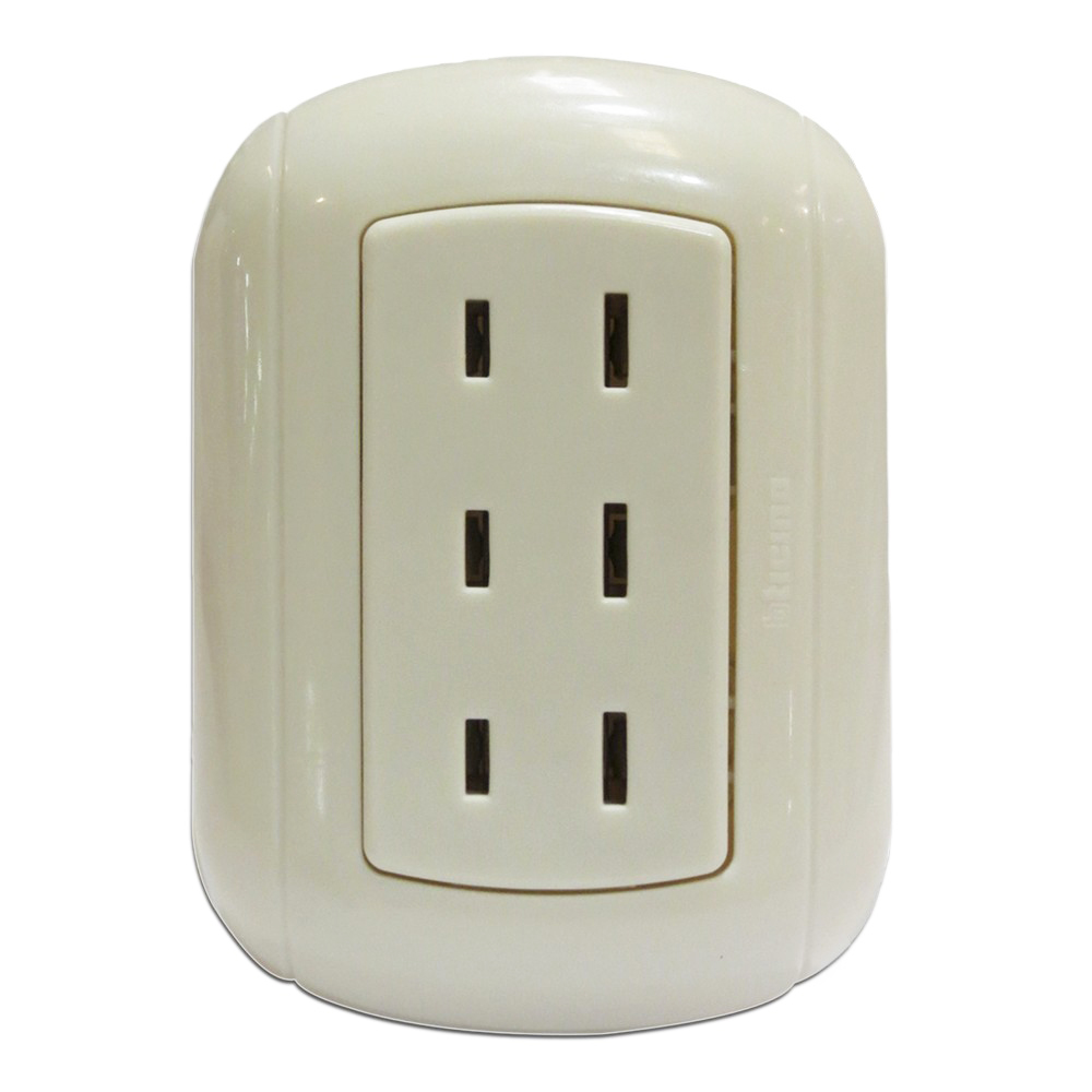BTICINO TOMA CORRIENTE P68 2P OVAL TRIPLEX SOBREPONER