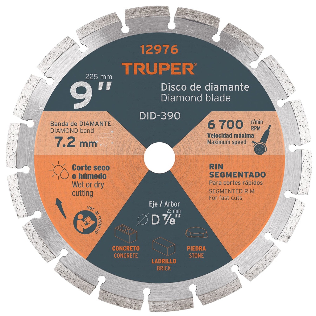 TRUPER DISCO DIAMANTE RIN SEGMENTADODIAMETRO 9