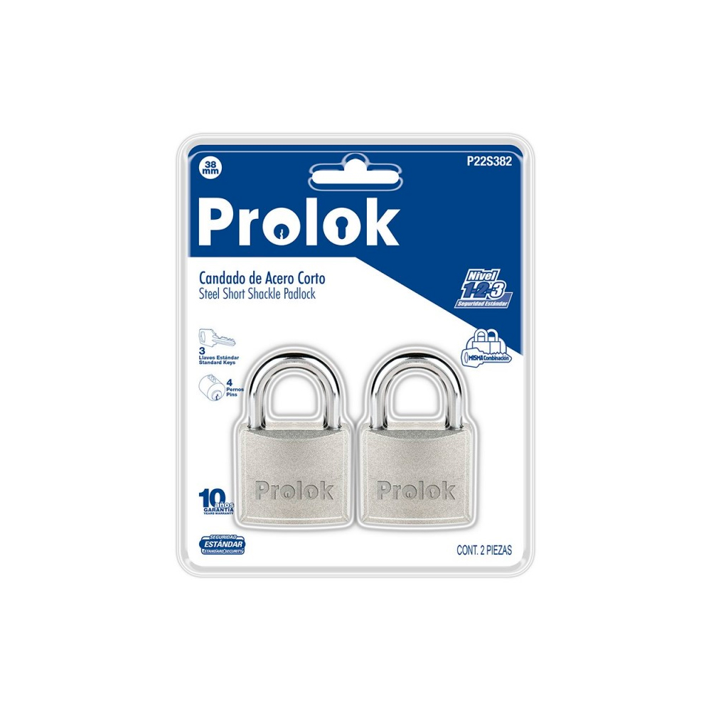 PROLOK JUEGO CANDADO P22S382 38MMPROLOK ACERO GANCHO LARGO