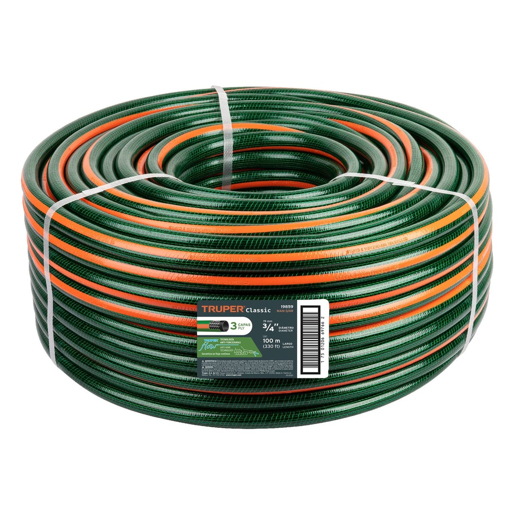 TRUPER MANGUERA MAN-3/4R 3/4 REFORZADA 3 CAPAS RL 100M