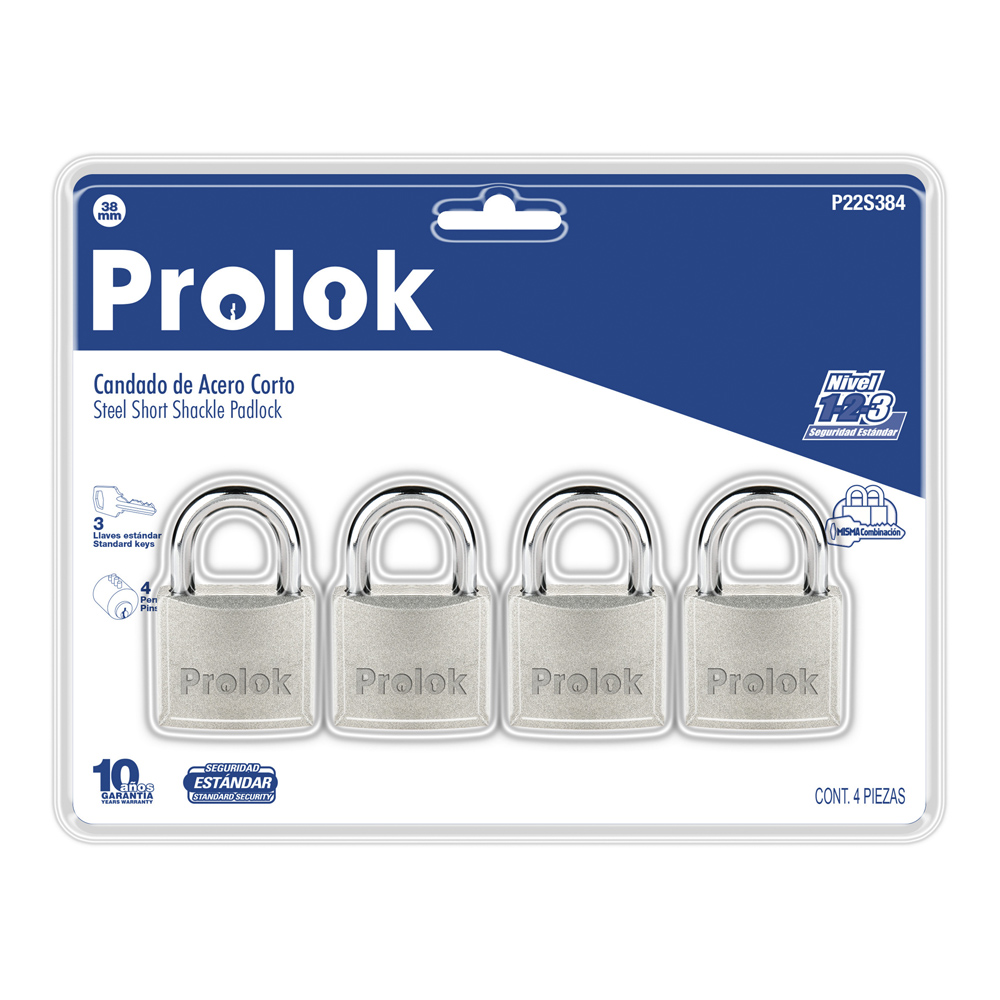 PROLOK JUEGO CANDADO P22S384 38MMPROLOK ACERO GANCHO CORTO