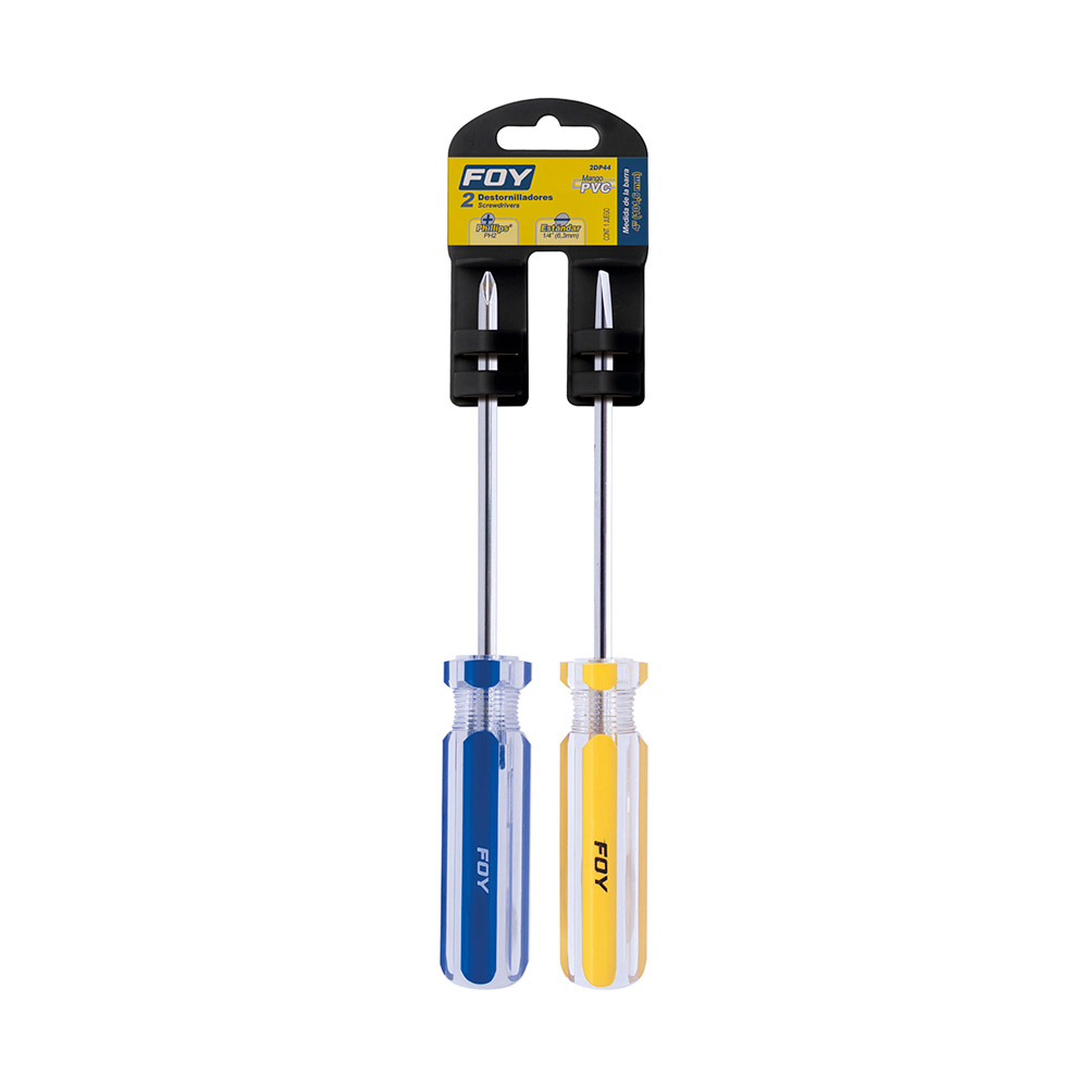 FOY JGO DESARMADORES 2DP44 2PZ MANGO PVC 1/4"X4"