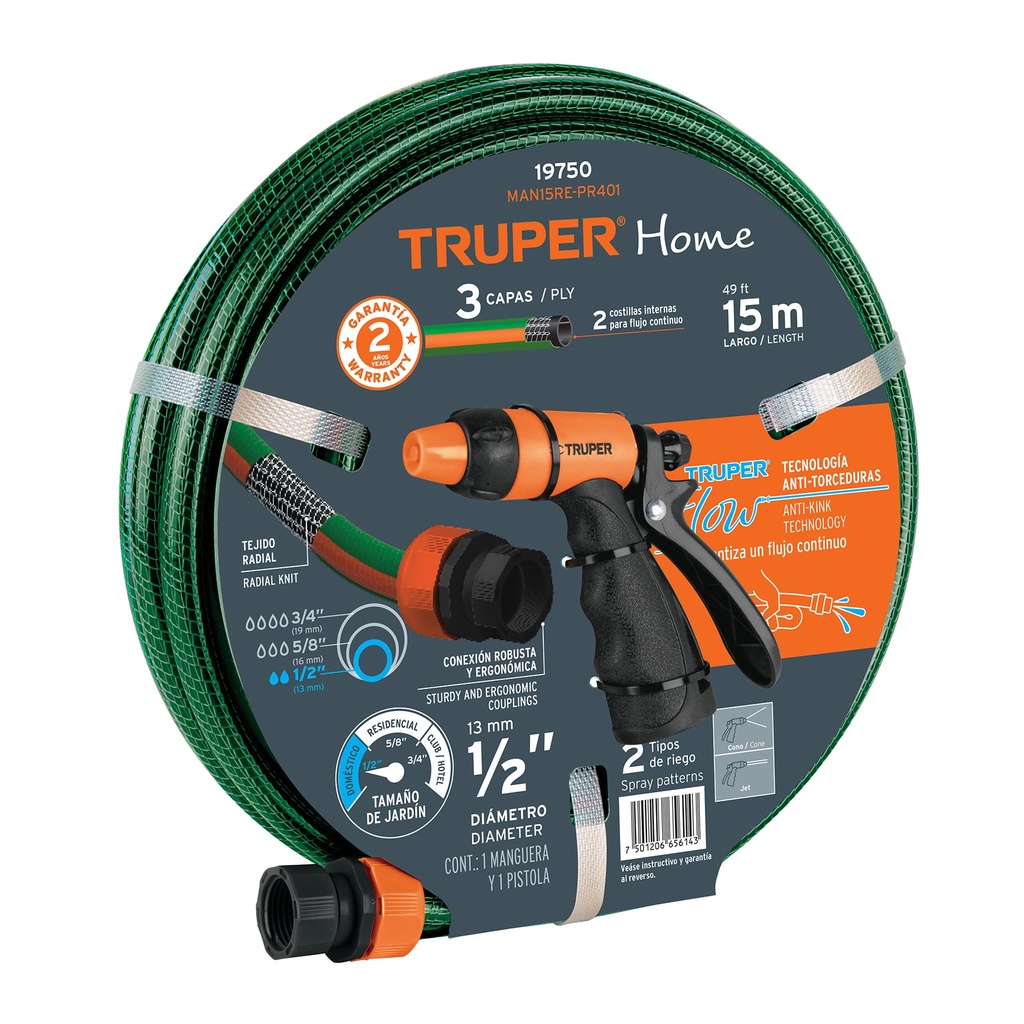 TRUPER MANGUERA REF MAN15RE-PR4011/2"X15M C/PISTOLA