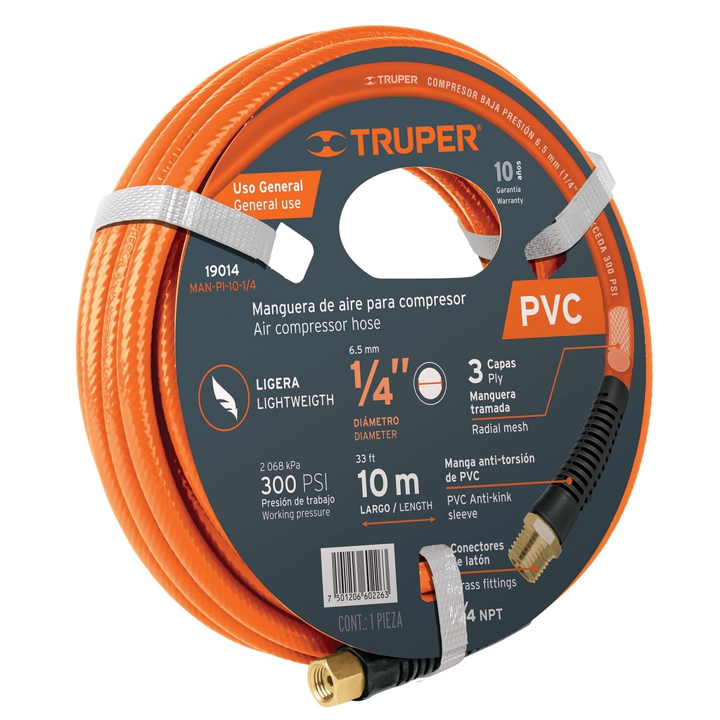 TRUPER MANGUERA P/BAJA PRESION10MTS 1/4 MAN-PI10-1/4