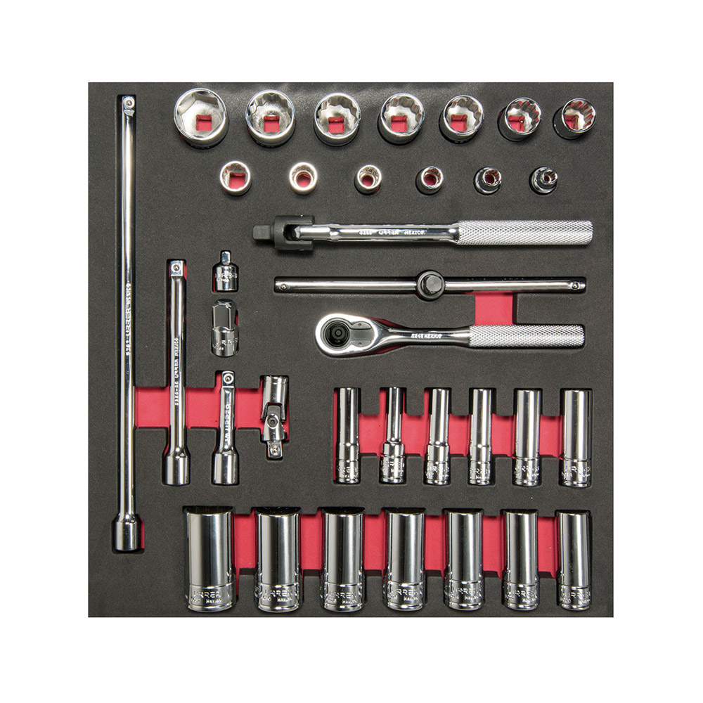 URREA JGO DADOS Y ACC 3/8 CH201 35PZ