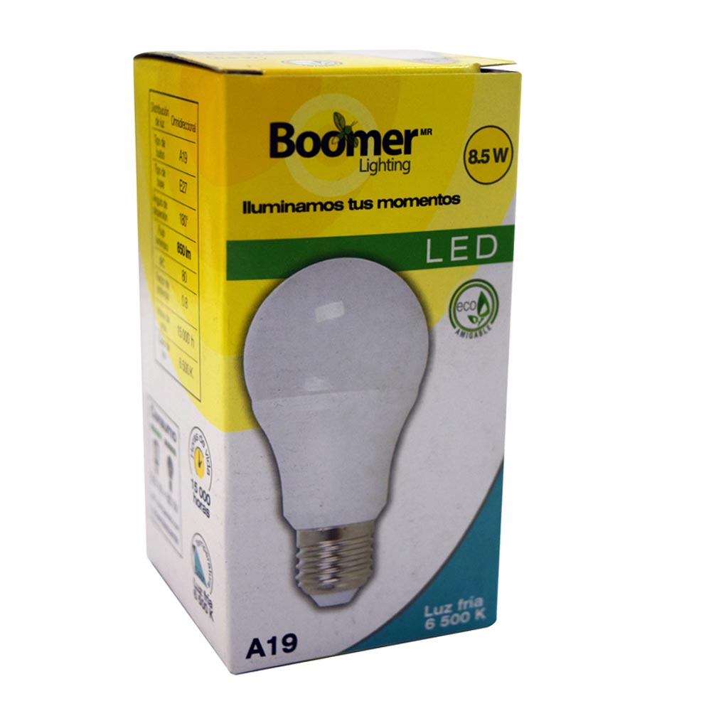 BOOMER FOCO LED 8.5W 6500K    A19 LUZ FRIA