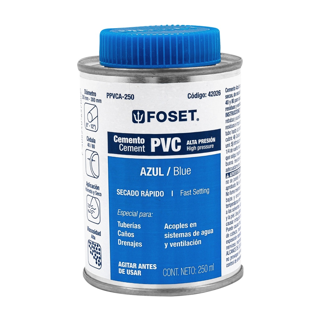 FOSET CEMENTO AZUL PPVCA-250 250MLHASTA 12"