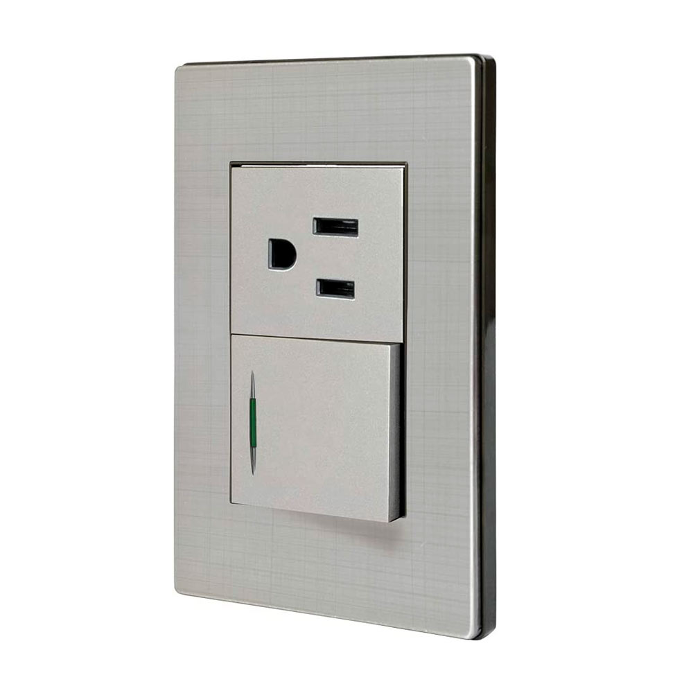 PLACA 1 APAGADOR +1 CONTACTO  A. INOX. MILAN-MAYORCA