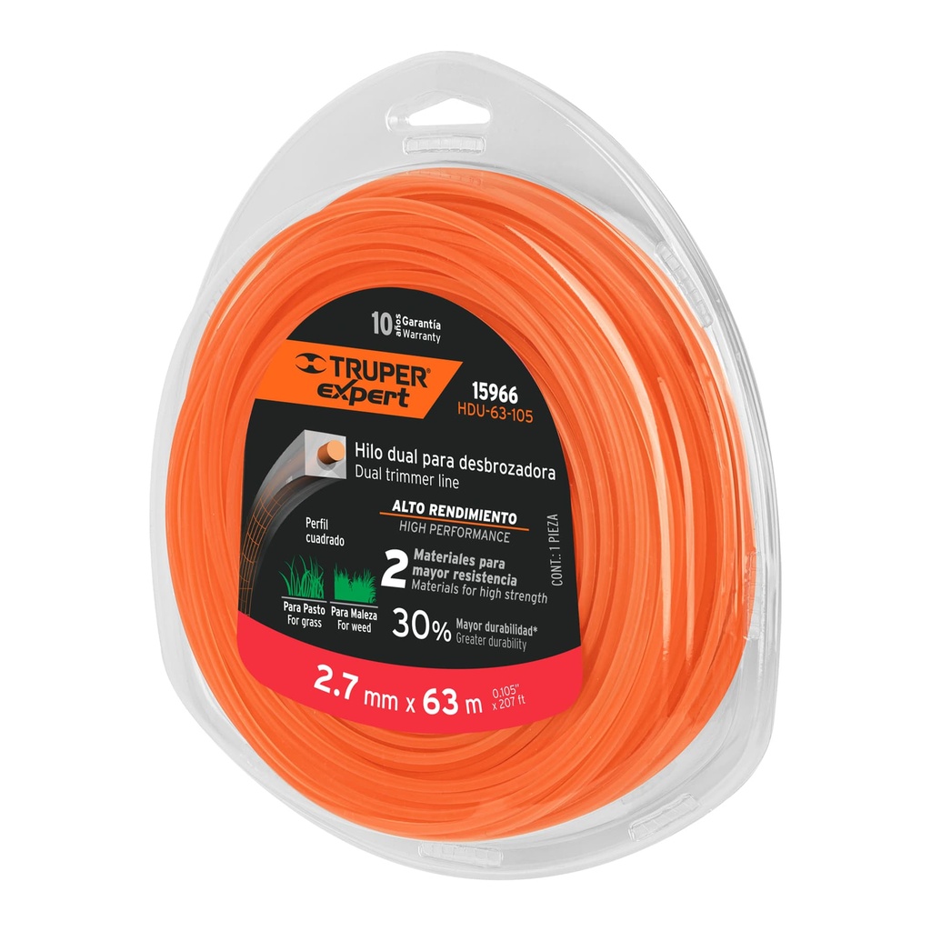 TRUPER HILO P/DESBROZADORA    2.7MMX63MT CUADRADO DUAL BLIS