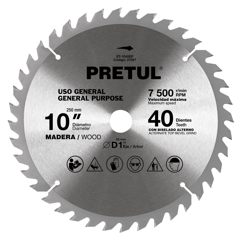 PRETUL DISCO CIRCULAR P/MADERA10" 40DTES CENTRO 1"