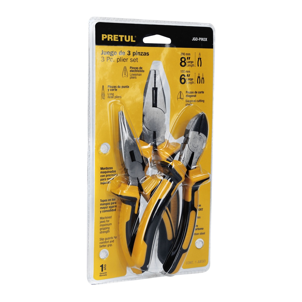 PRETUL JGO PINZAS MANGO COMFORT GRIP3PZ 22966 JGO-PIN3X