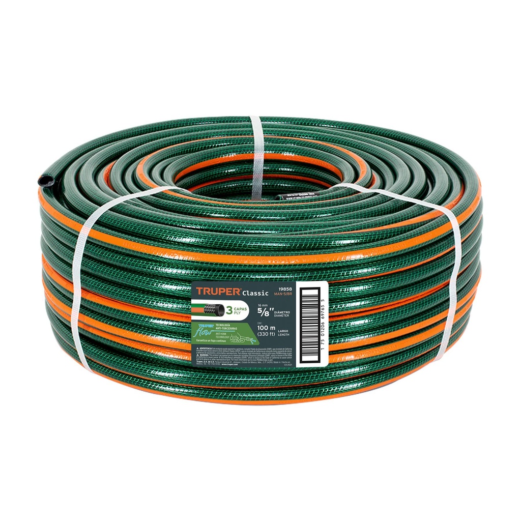 TRUPER MANGUERA 5/8", REFORZADA, 3 CAPAS MAN-5/8R