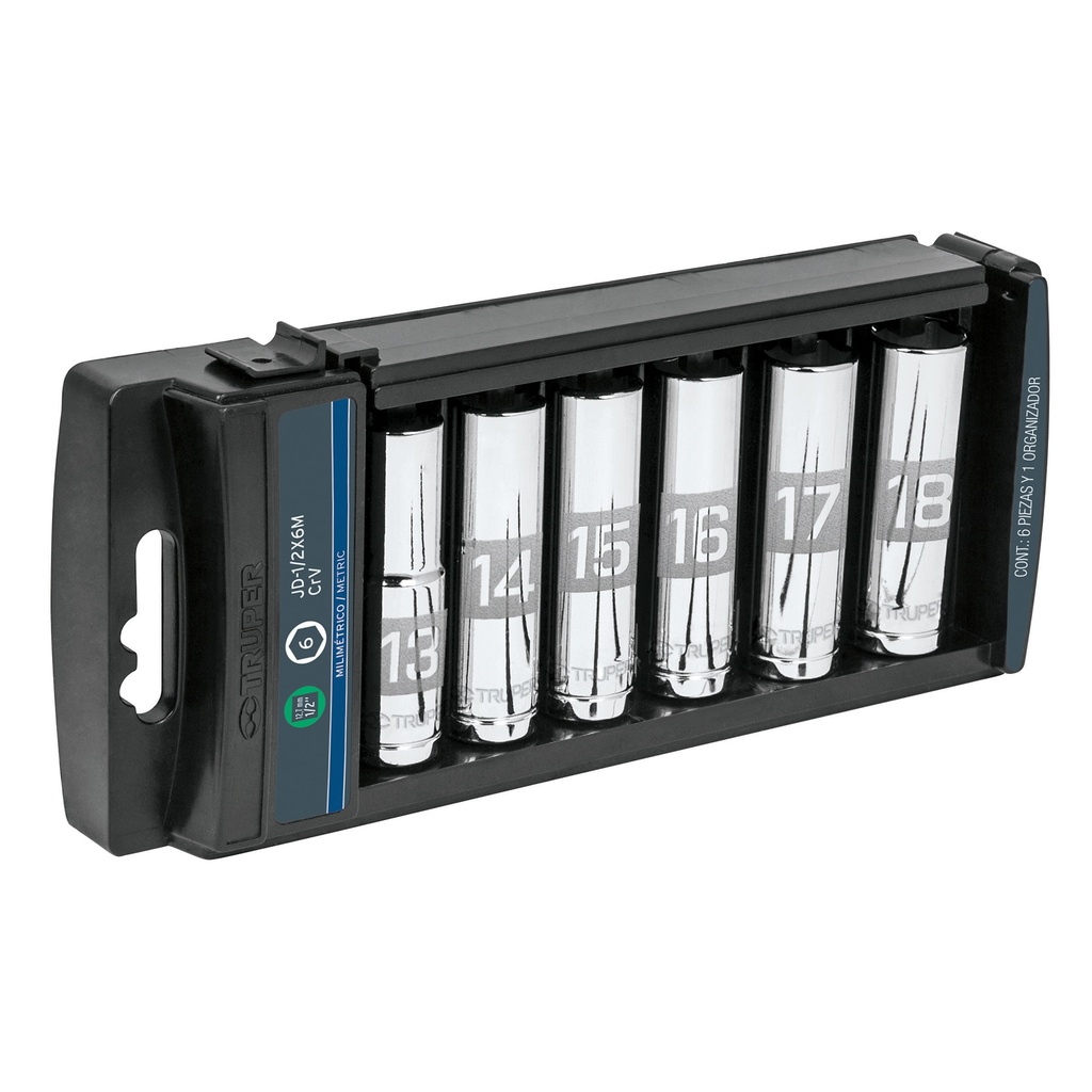 TRUPER JGO DADOS LARGOS CUADRO 1/2 6PZAS MM JD-1/2X6LM