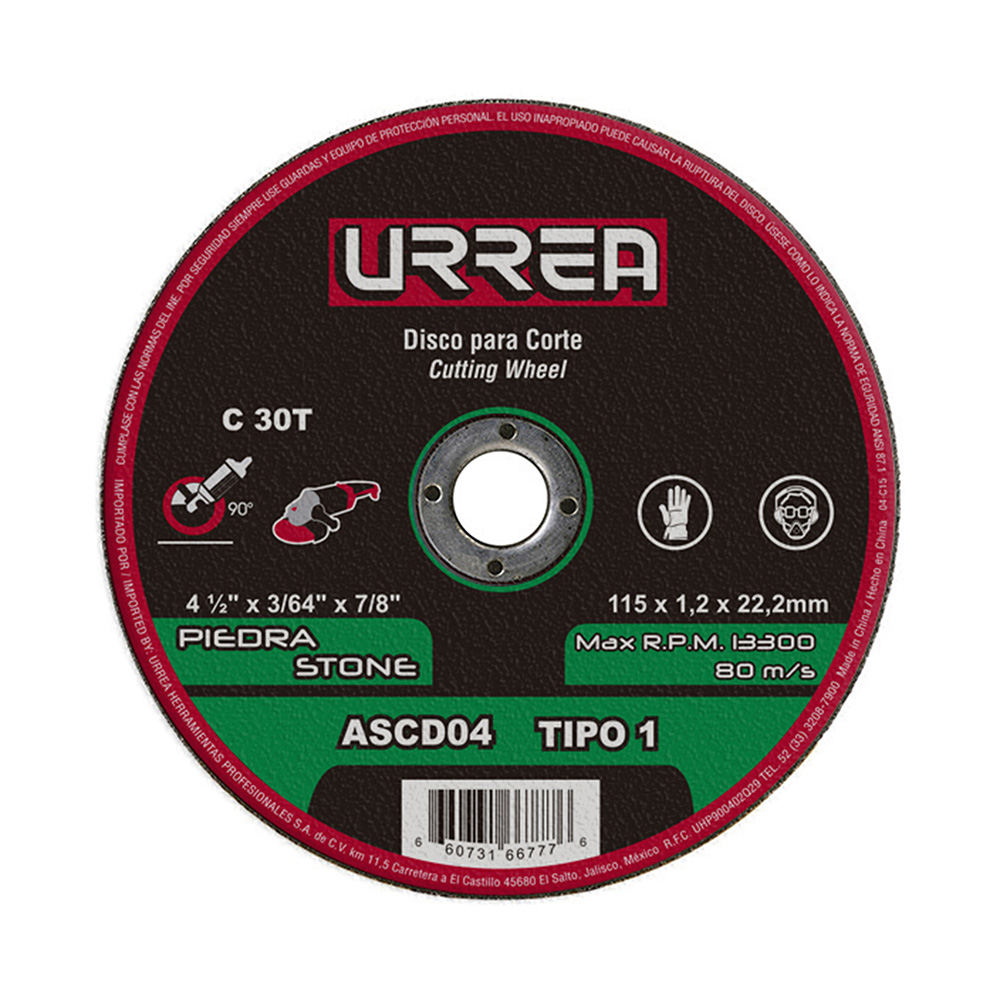 URREA DISCO ABRAS ASCD04 4-1/2"X3/64 TPO1 P/PIEDRA USO GRAL