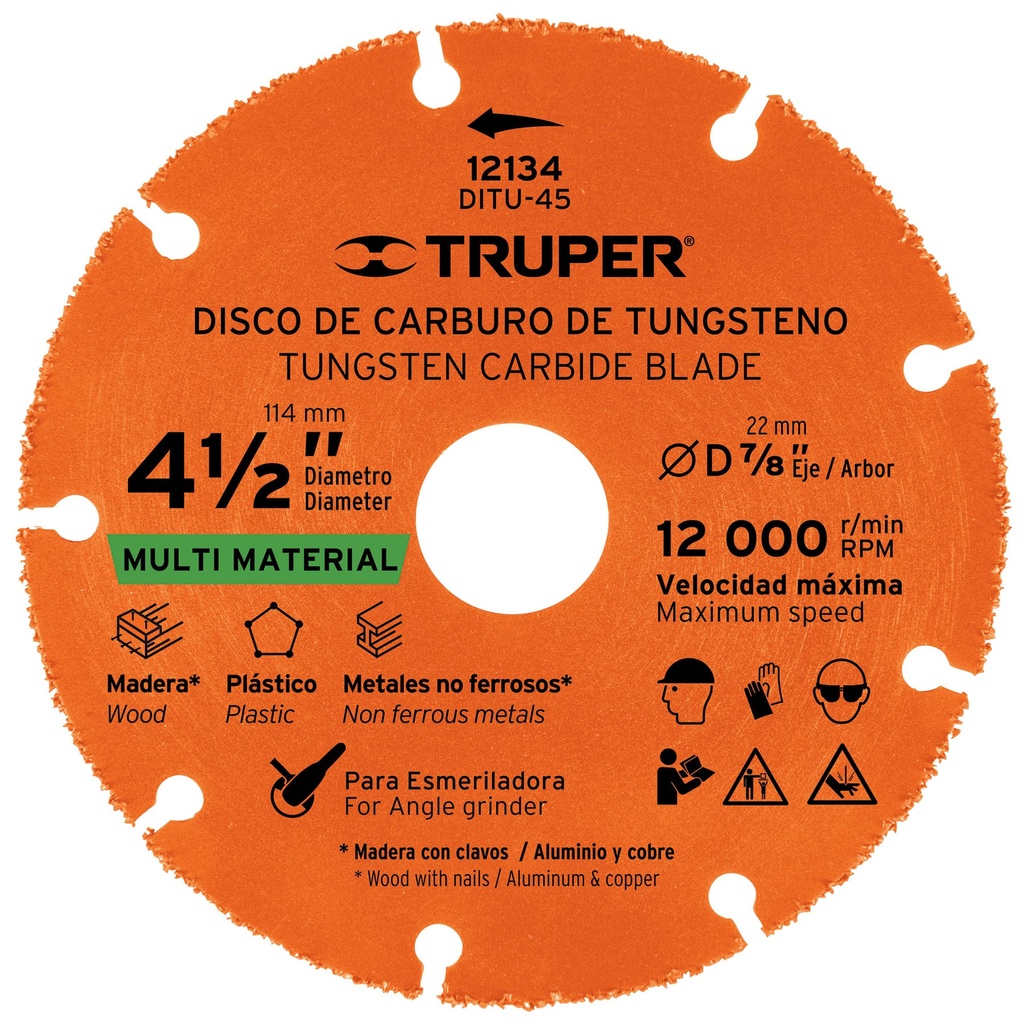 TRUPER DISCO D/CARBURO 12134 4-1/2DITU-45 MULTIUSOS