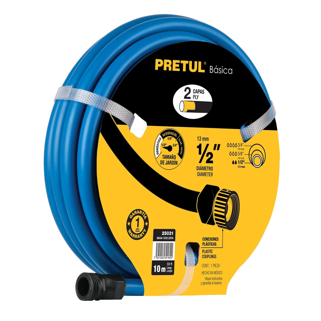 PRETUL MANGUERA 2CAPAS 1/2"X  10MT CONEX PLAST MA-10X1/2PA
