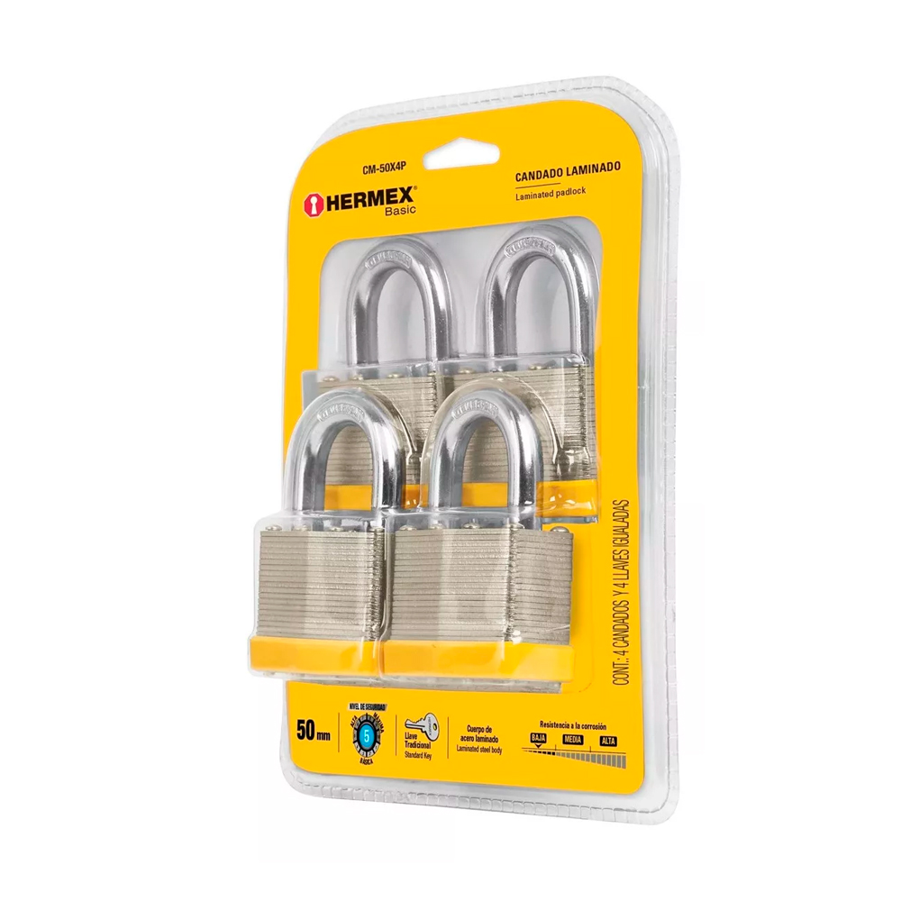 HERMEX JGO 4 CANDADOS CM-50X4P 50MMBASIC