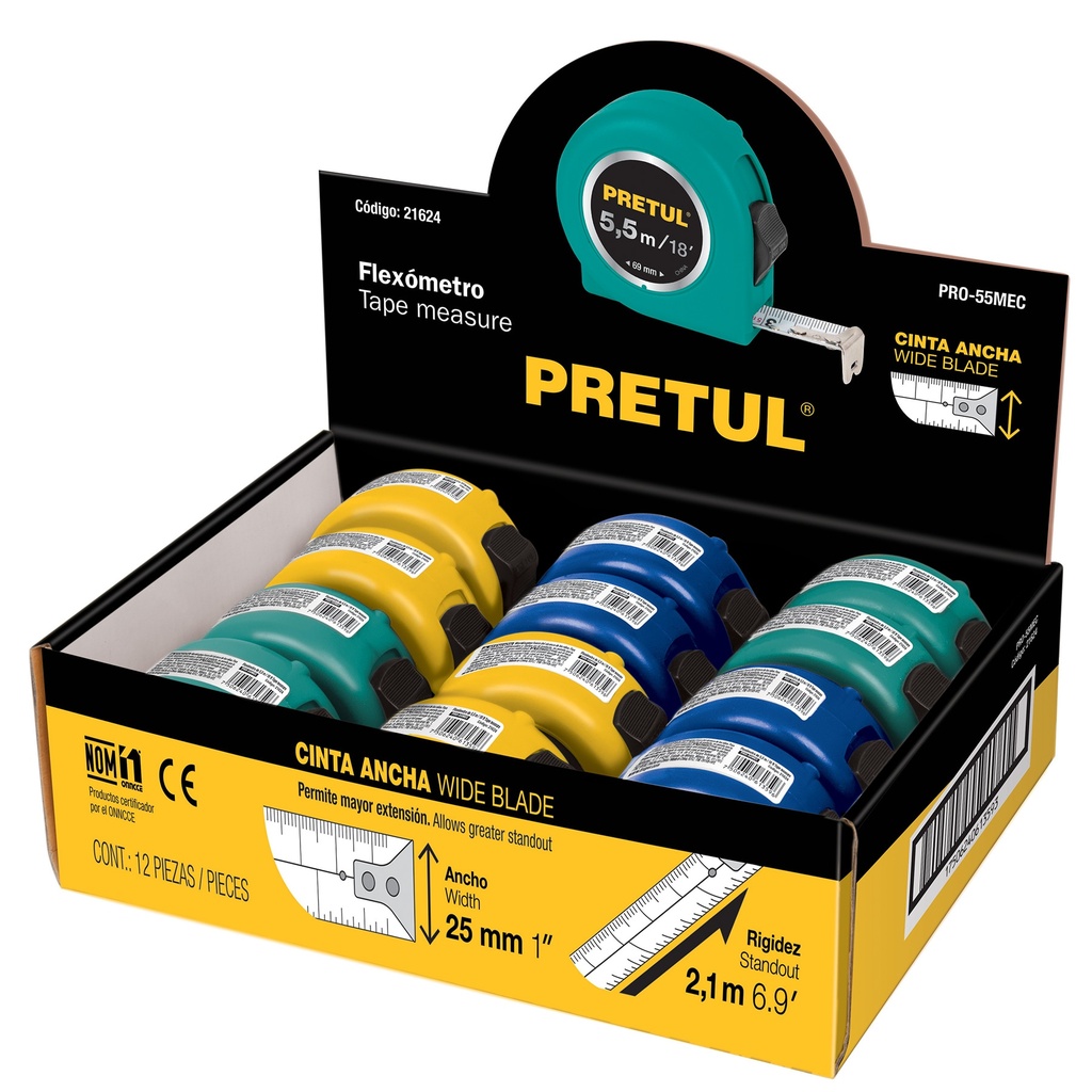 PRETUL FLEXOMETRO 5.5M 19MM PRO-55MECCINTA 12PZ DISPLAY BOX