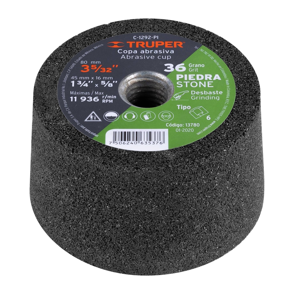 TRUPER COPA C-1292-PI 3-5/32" DESBASTE G-36 P/PIEDRA