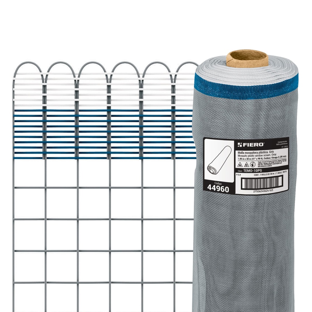 FIERO MALLA MOSQUITERA        PLASTICA 1.05X30M GRIS TEMO-10