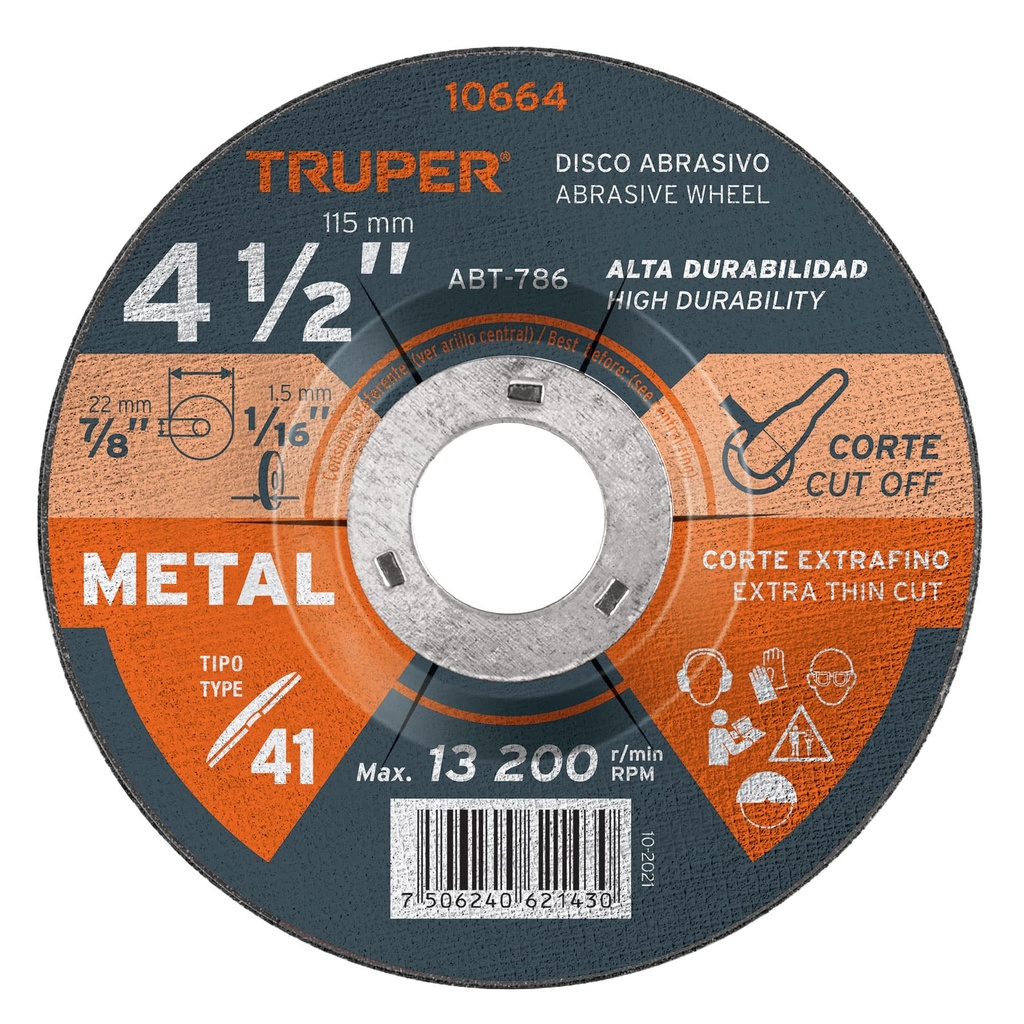 TRUPER DISCO P/CORTE DE METAL 4-1/2" 2MM  ABT-786