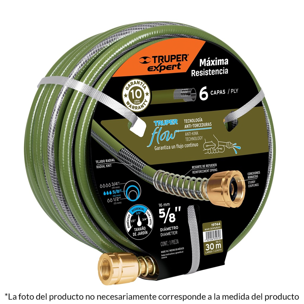 TRUPER MANGUERA 6 CAPAS MAN-30X3/4XX30MT CONEXION MET
