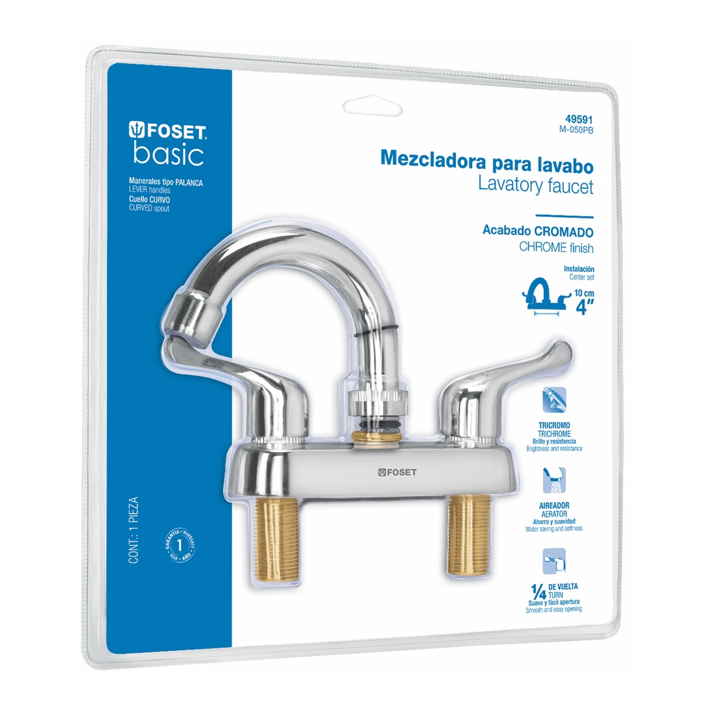 FOSET M-050PB MEZCLADORA LAVABO  MANERALES PALANCA  CUELLO C