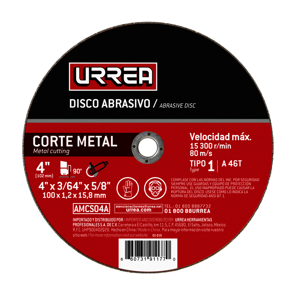 URREA DISCO ABRAS 4X3/64" AMCS04A P/METAL USO GRAL TP1