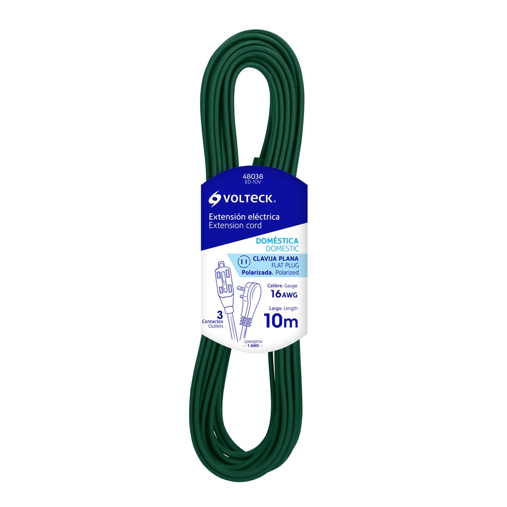 VOLTECK EXTENSION ELECTRICA   DOMESTICA VERDE 10MTS ED-10V