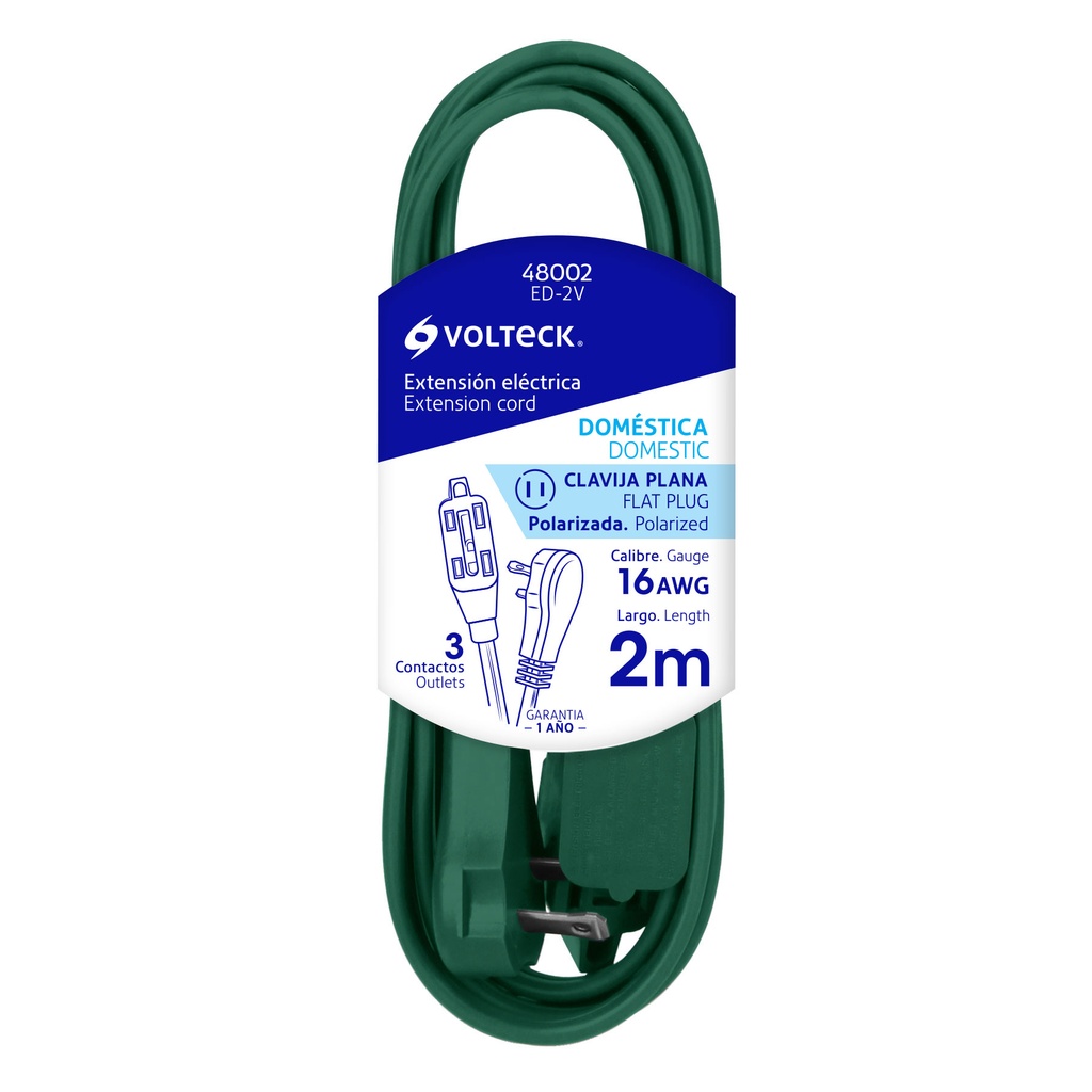 VOLTECK EXTENSION ELECTRICA   DOMESTICA VERDE 2MTS ED-2V