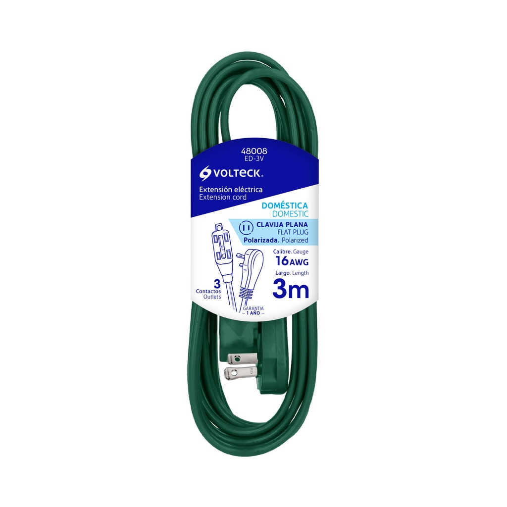 VOLTECK EXTENSION ELECTRICA   DOMESTICA VERDE 3M TS ED-3V