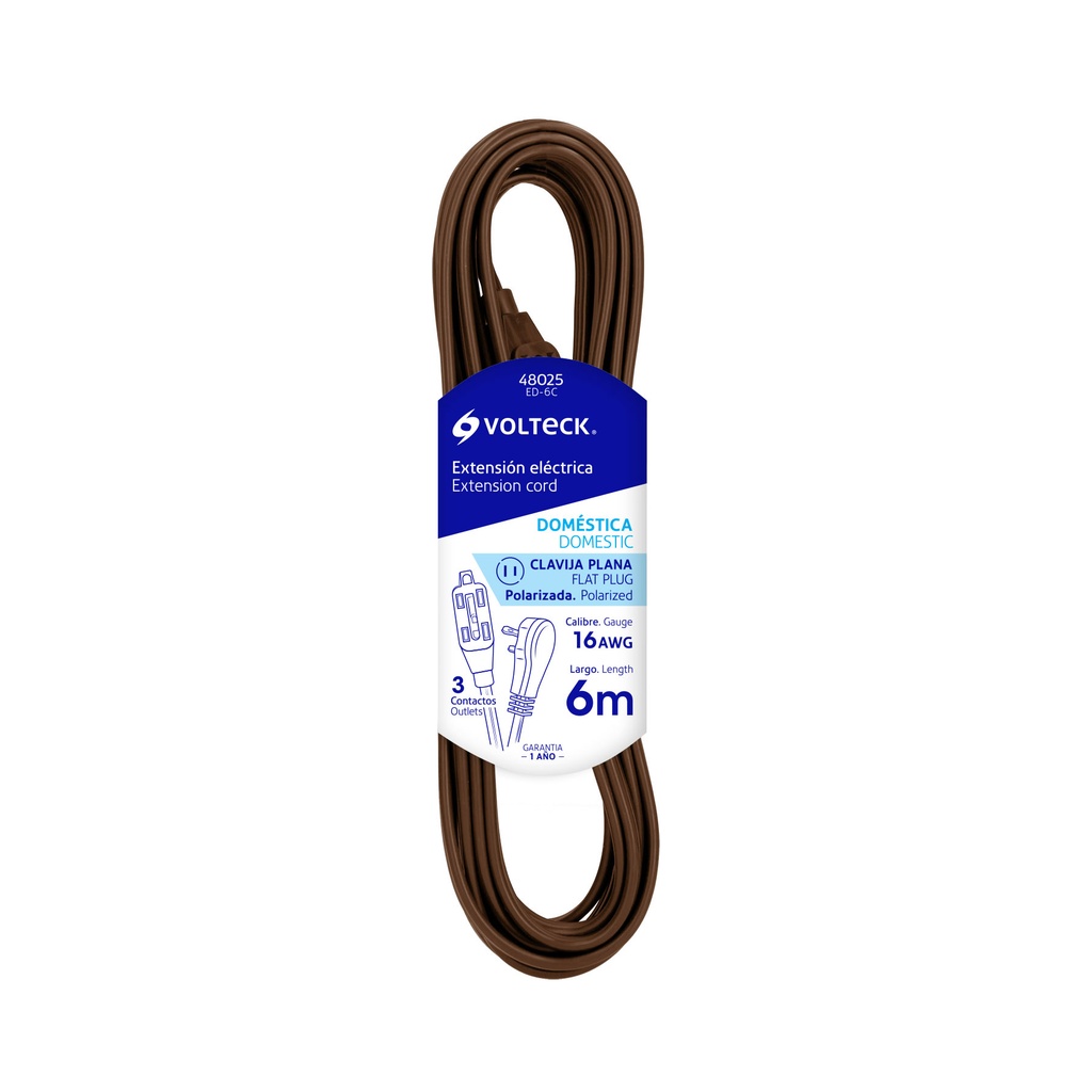 VOLTECK EXTENSION ELECTRICA   DOMESTICA CAFE 6MTS ED-6C
