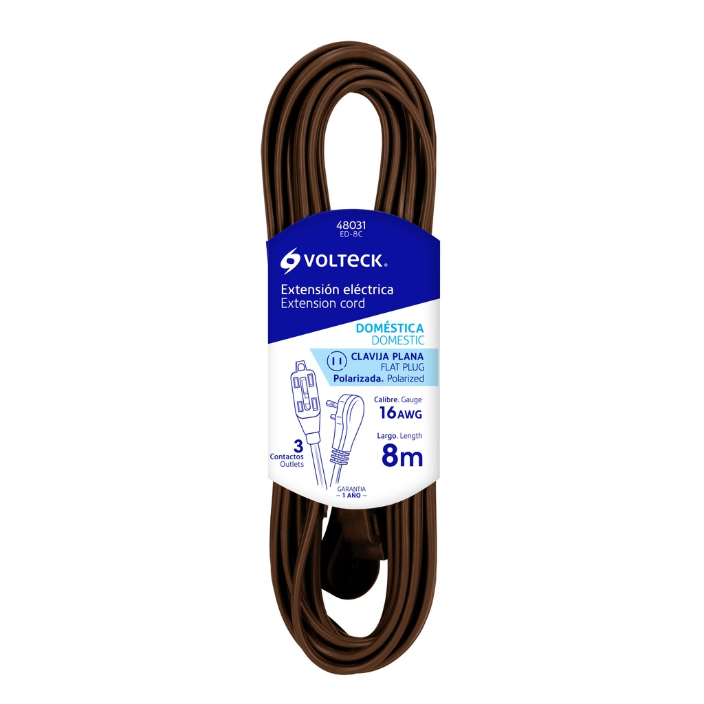 VOLTECK EXTENSION ELECTRICA   DOMESTICA CAFE 8MTS ED-8C