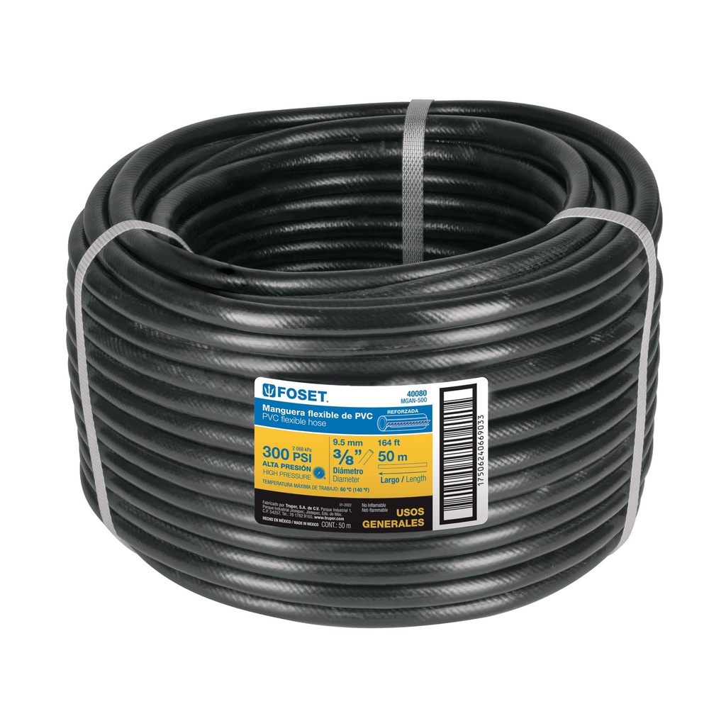 FOSET MANGUERA FLEXIBLE NEGRA PVC 3/8" 300PSI  MGAN-500